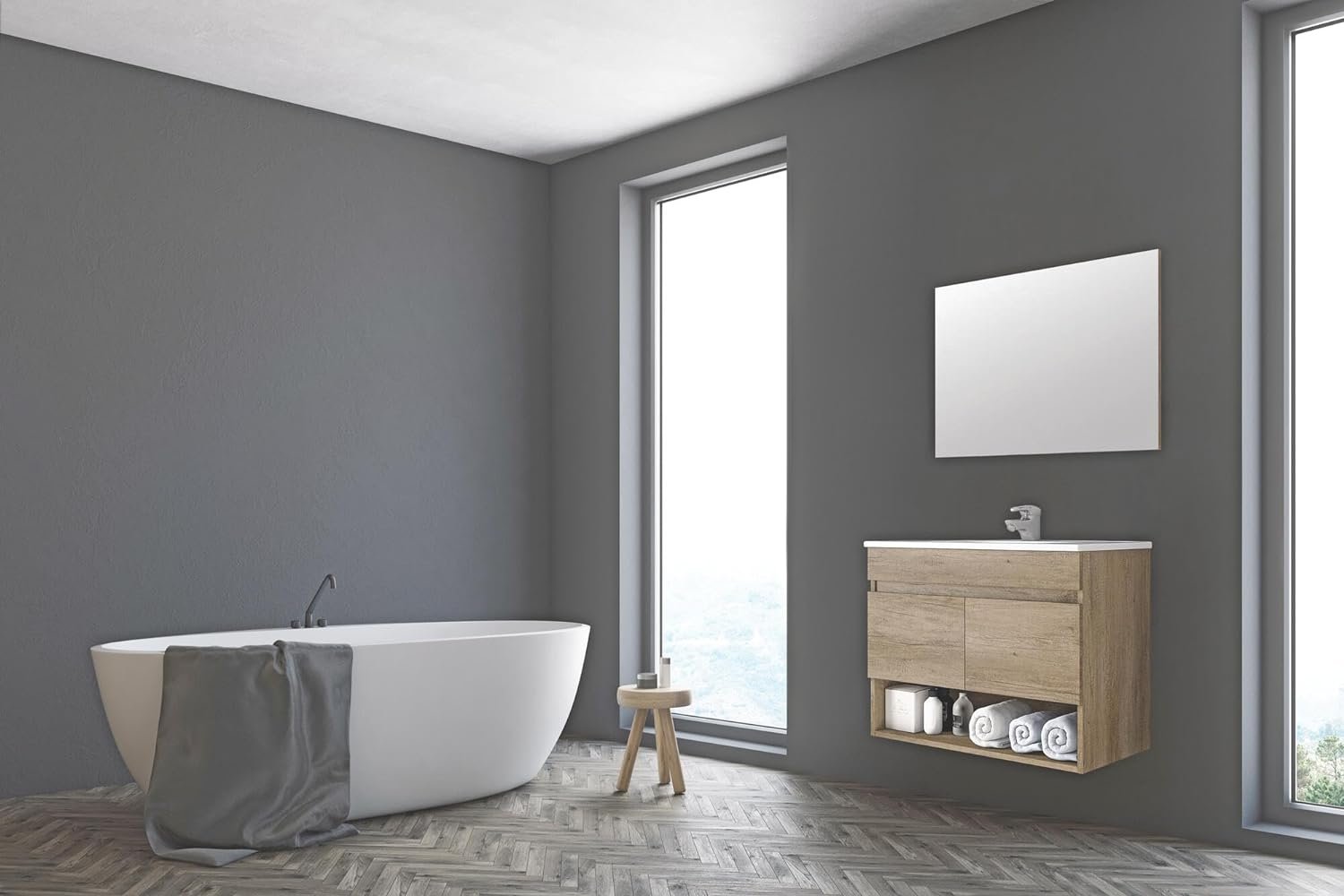 Arkitmobel Mueble de Baño con 2 Puertas y Espejo